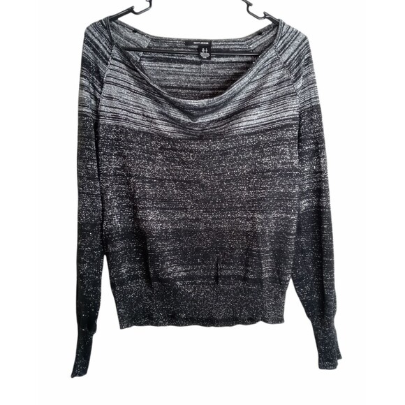 DKNY Jeans Black Striped Sweater with Metallic Thread Accents Small - Picture 1 of 4